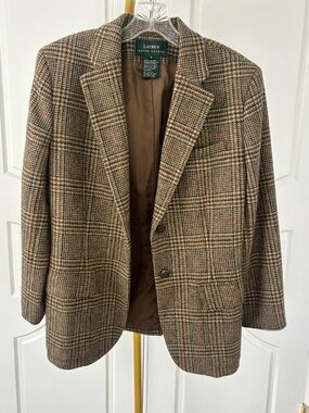 Lauren Ralph Lauren Wool Blazer Houndstooth Plaid Equestrian Size 8 Vintage